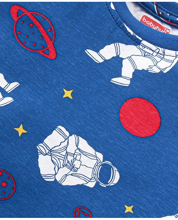 Babyhug Cotton Knit Full Sleeves Night Suit Astronut Print- Navy