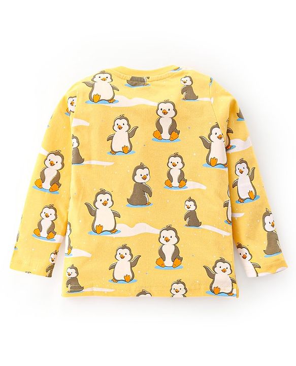 Babyhug Cotton Knit Full Sleeves Night Suit with Penguin Print - Yellow