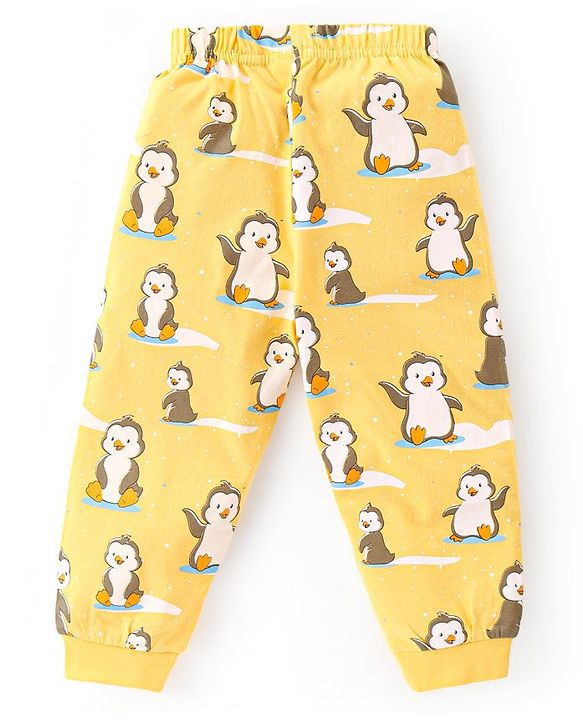 Babyhug Cotton Knit Full Sleeves Night Suit with Penguin Print - Yellow