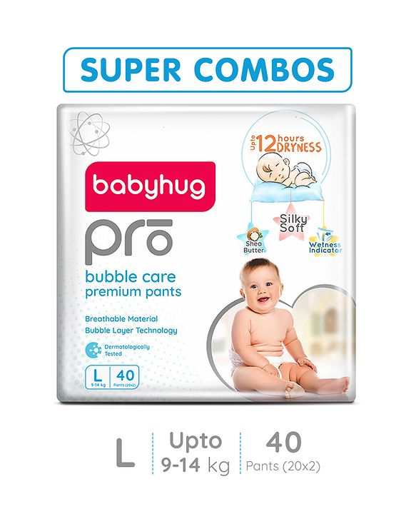 Babyhug Pro Bubble Care Premium Pant Style Diaper Large Size - Pack of 20 Pieces