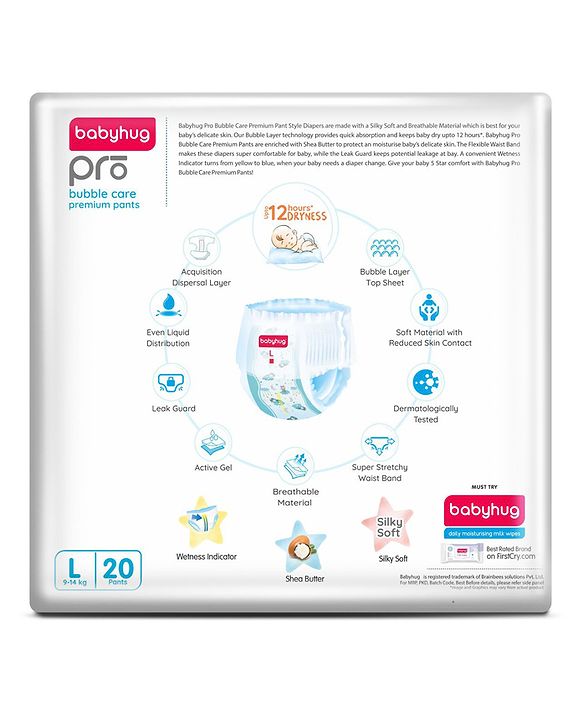 Babyhug Pro Bubble Care Premium Pant Style Diaper Large Size - Pack of 20 Pieces
