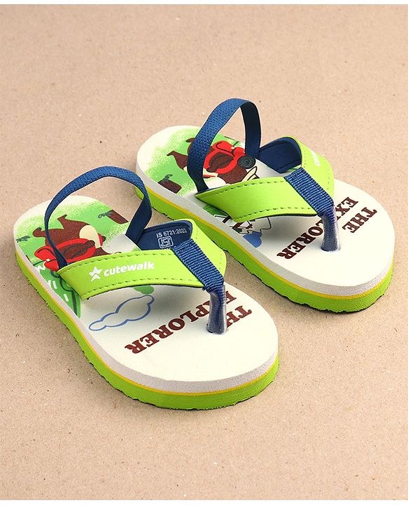 Cute Walk by Babyhug Bear & Text Print Flip Flops   With Back Strap - Green