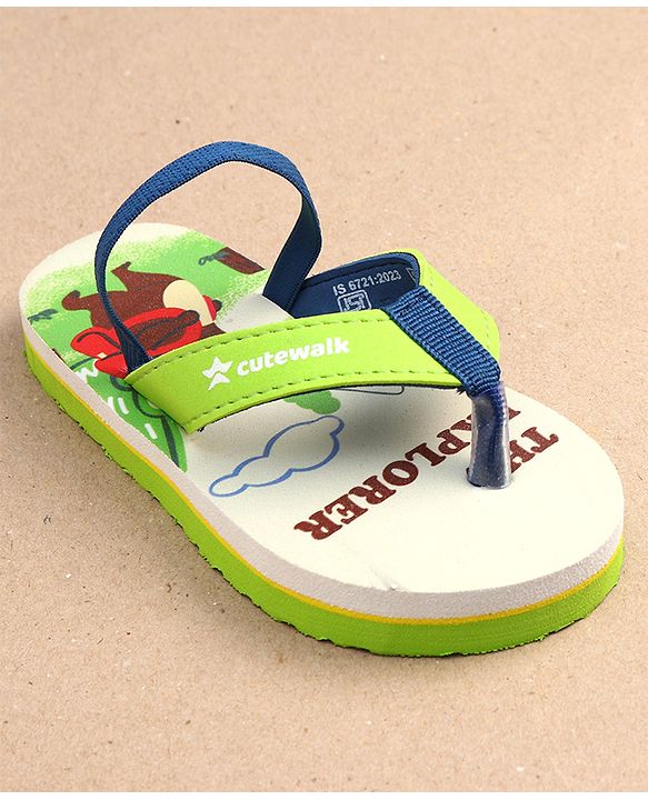 Cute Walk by Babyhug Bear & Text Print Flip Flops   With Back Strap - Green