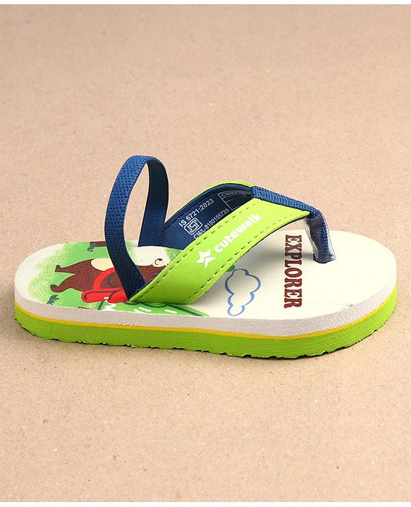 Cute Walk by Babyhug Bear & Text Print Flip Flops   With Back Strap - Green