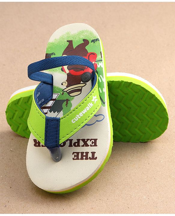 Cute Walk by Babyhug Bear & Text Print Flip Flops   With Back Strap - Green