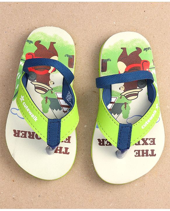 Cute Walk by Babyhug Bear & Text Print Flip Flops   With Back Strap - Green
