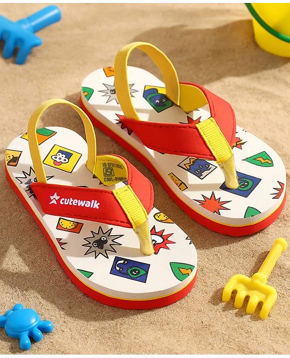 Cute Walk by Babyhug Cupcake Print Flip Flops With Back Strap -White