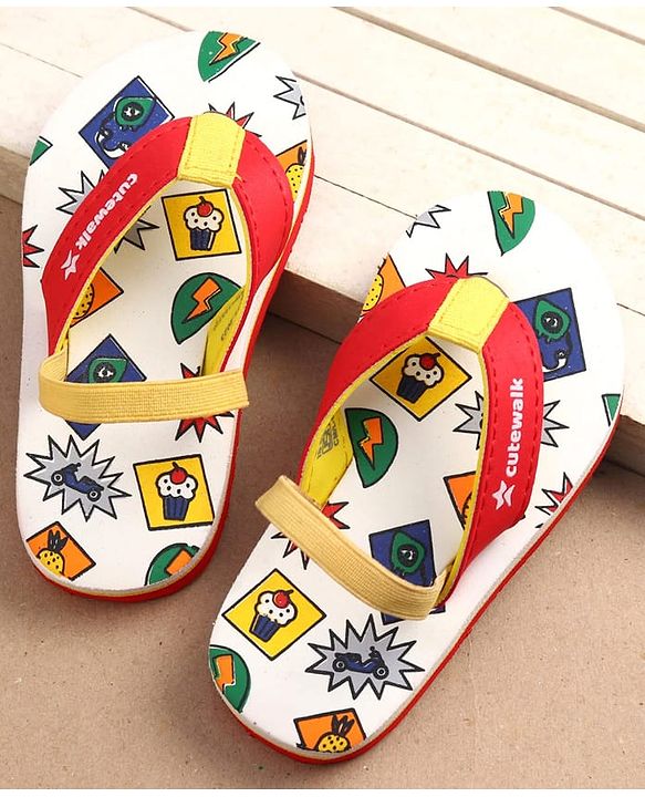 Cute Walk by Babyhug Cupcake Print Flip Flops With Back Strap -White