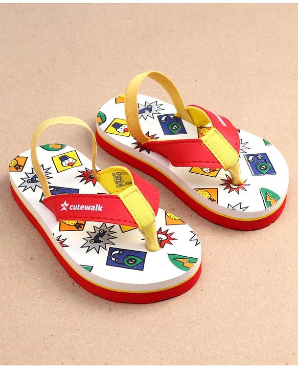 Cute Walk by Babyhug Cupcake Print Flip Flops With Back Strap -White
