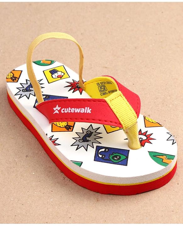 Cute Walk by Babyhug Cupcake Print Flip Flops With Back Strap -White