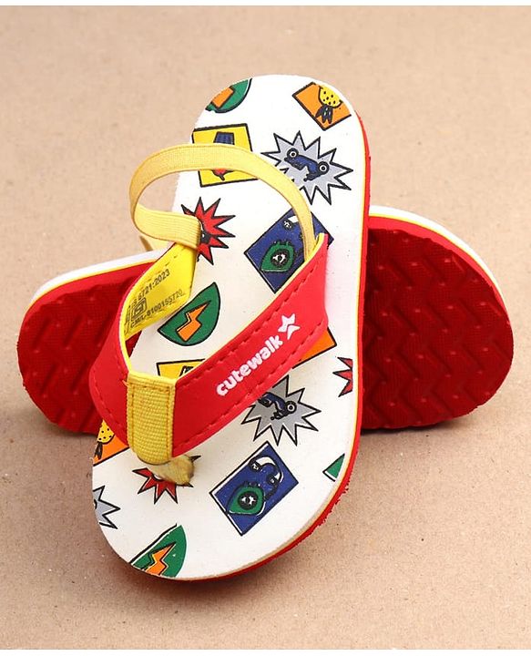 Cute Walk by Babyhug Cupcake Print Flip Flops With Back Strap -White