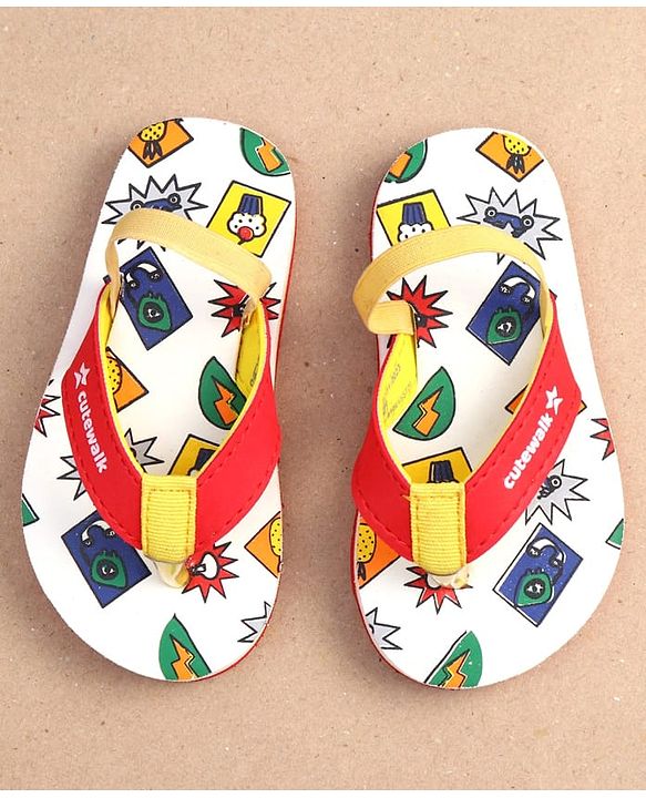 Cute Walk by Babyhug Cupcake Print Flip Flops With Back Strap -White