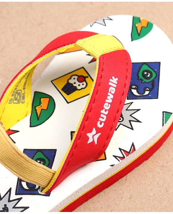 Cute Walk by Babyhug Cupcake Print Flip Flops With Back Strap -White