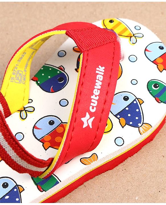 Cute Walk by Babyhug Fish Print Flip Flops With Back Strap Closure - White