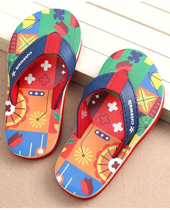 Cute Walk by Babyhug Geometric Print Flip Flops - Red