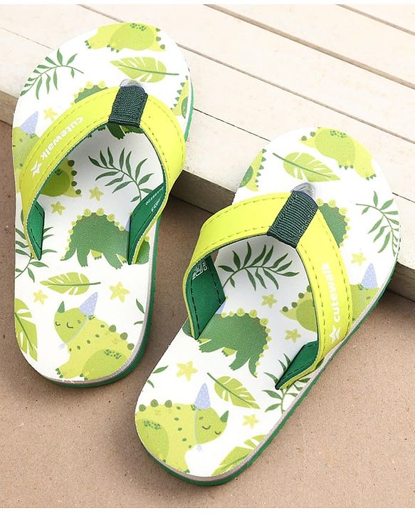 Cute Walk by Babyhug Dino Print Flip Flops - Green
