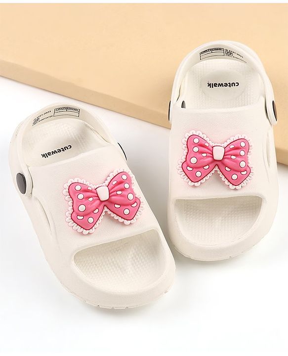 Cute Walk by Babyhug Clogs With Bow Applique - White