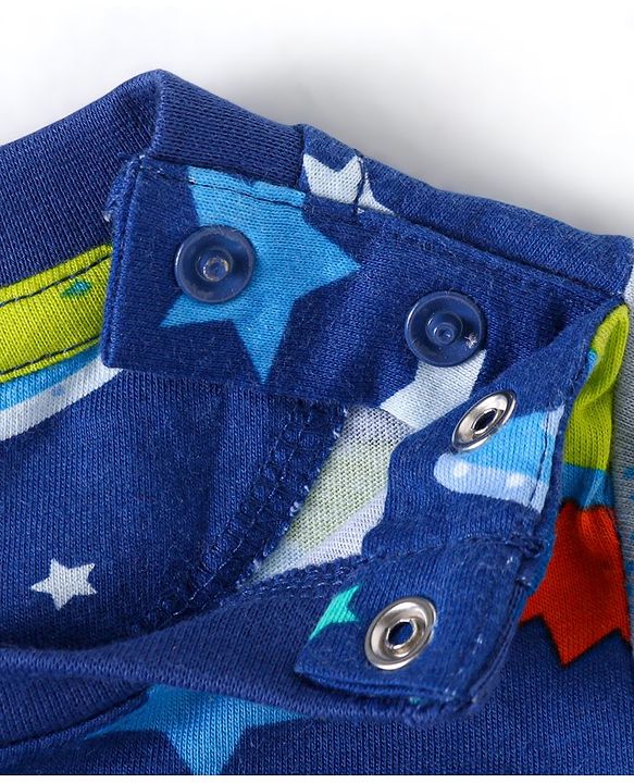 Babyhug Cotton Knit Full Sleeves Night Suit With Dino & Space Theme Print - Navy