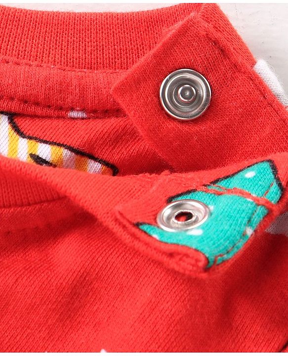 Babyhug Cotton Knit Full Sleeves Night Suit Dino Print- Red