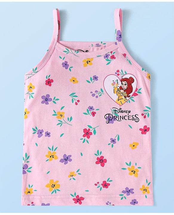 Babyhug Disney Cotton Lycra Knit Singlet Sleeves Slips with Disney Princess Graphic  Pack Of 3 - White Pink Light Blue