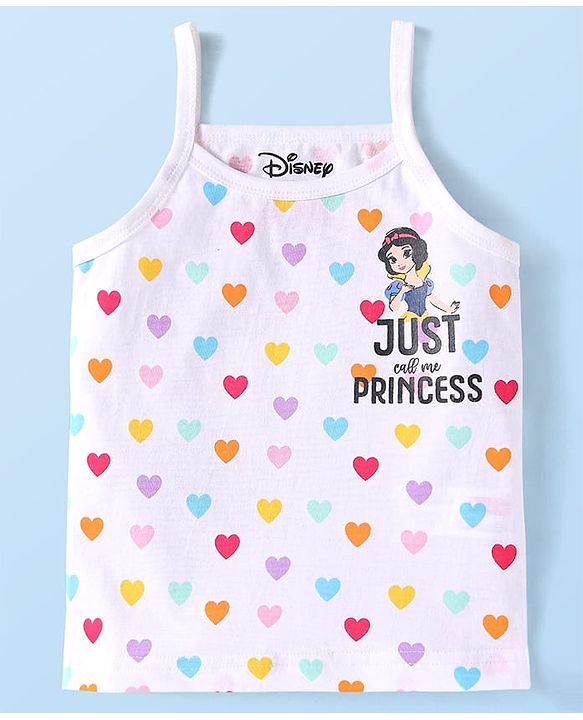 Babyhug Disney Cotton Lycra Knit Singlet Sleeves Slips with Disney Princess Graphic  Pack Of 3 - White Pink Light Blue