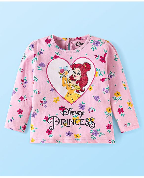 Babyhug Disney Single Jersey Knit Full Sleeves Tops with Disney Princes Graphics Pack of 3 - Pink Light Green & White