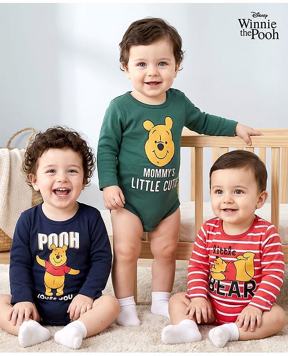 Babyhug Disney Single Jersey Knit Dungaree & Full Sleeves T-Shirt With Winnie The Pooh Graphics & Pocket Detailing - Blue & Red