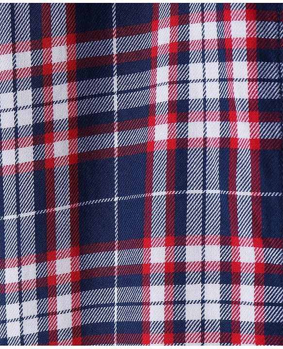 Pine Kids Cotton Woven Full Sleeves Checkered Shirt with Text Printed T-Shirt - Blue & Red