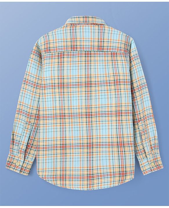 Pine Kids Cotton Woven Full Sleeves Checks Shirt With Inner Tee - Sea Green