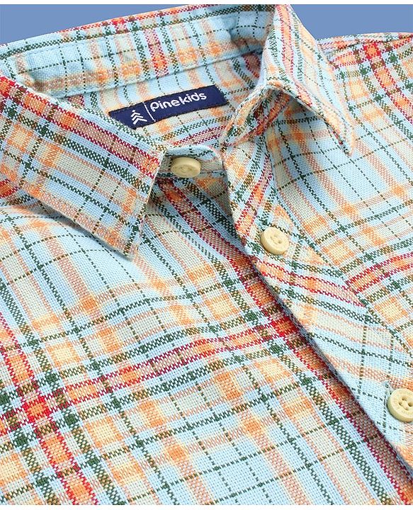 Pine Kids Cotton Woven Full Sleeves Checks Shirt With Inner Tee - Sea Green