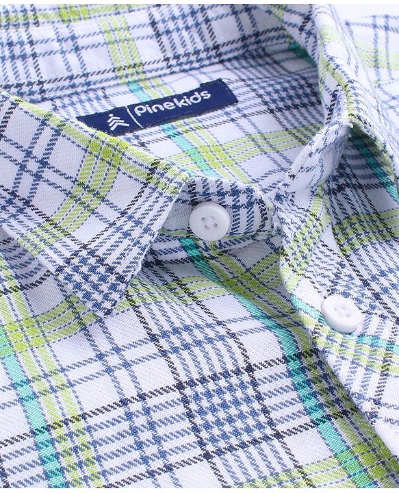Pine Kids Cotton Woven Full Sleeves Checkered Shirt With Printed T-Shirt - White
