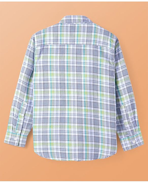 Pine Kids Cotton Woven Full Sleeves Checkered Shirt With Printed T-Shirt - White