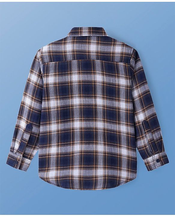 Pine Kids Cotton Woven Full Sleeves  Checkered Shirt with Inner Tee Text Print - Navy & White