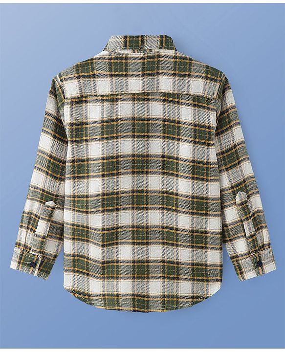Pine Kids Cotton Woven Full Sleeves Checkered Shirt with Inner Tee - Olive Green