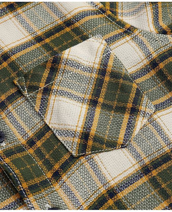 Pine Kids Cotton Woven Full Sleeves Checkered Shirt with Inner Tee - Olive Green