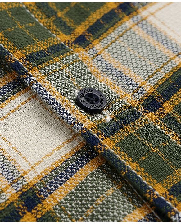Pine Kids Cotton Woven Full Sleeves Checkered Shirt with Inner Tee - Olive Green