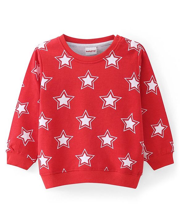 Babyhug Cotton Knit Full Sleeves Sweatshirt with Stars Print - Red