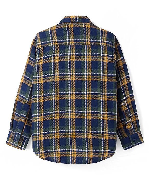 Pine Kids Cotton Woven Full Sleeves Checks Shirt With Inner Tee - Navy & Orange