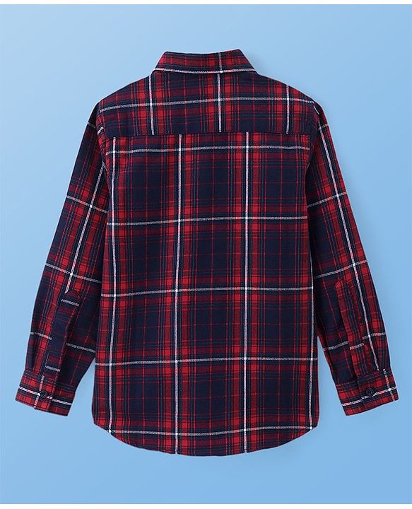 Pine Kids Cotton Woven Full Sleeves Checkered Shirt with Text Printed Inner Tee - Navy Blue
