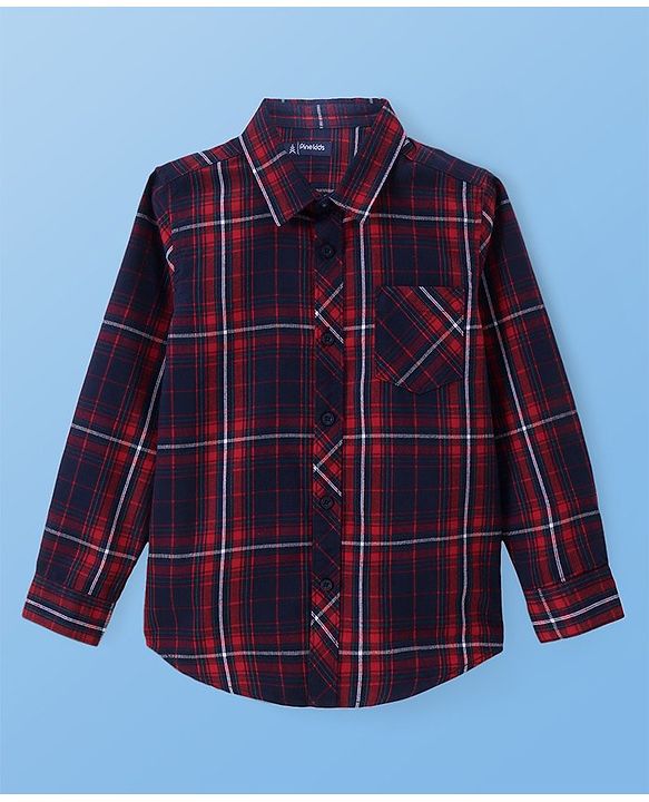 Pine Kids Cotton Woven Full Sleeves Checkered Shirt with Text Printed Inner Tee - Navy Blue