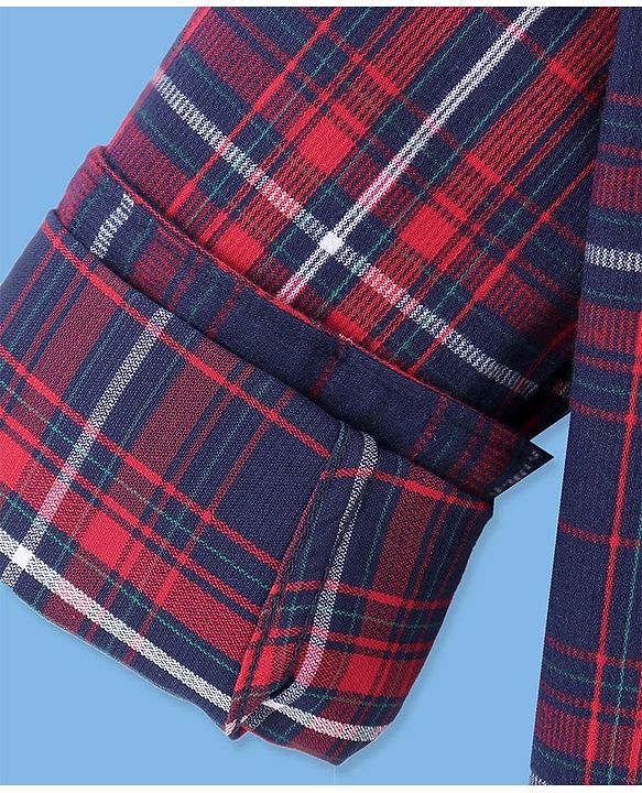 Pine Kids Cotton Woven Full Sleeves Checkered Shirt with Text Printed Inner Tee - Navy Blue