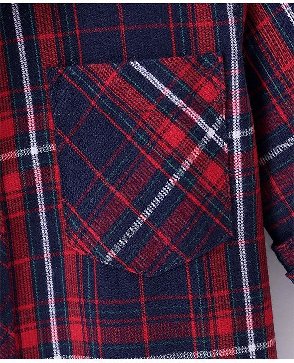 Pine Kids Cotton Woven Full Sleeves Checkered Shirt with Text Printed Inner Tee - Navy Blue
