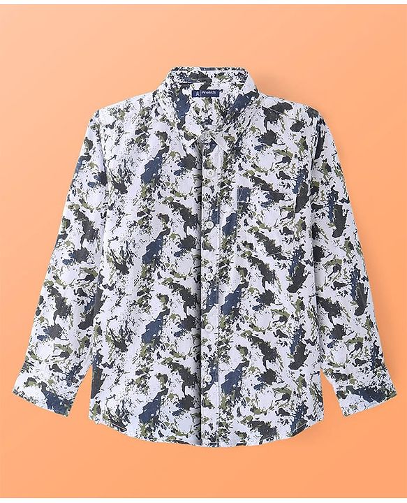 Pine Kids Cotton Woven Full Sleeves Printed Shirt - White