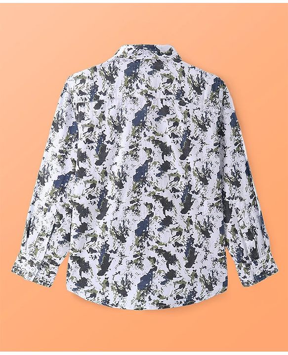 Pine Kids Cotton Woven Full Sleeves Printed Shirt - White