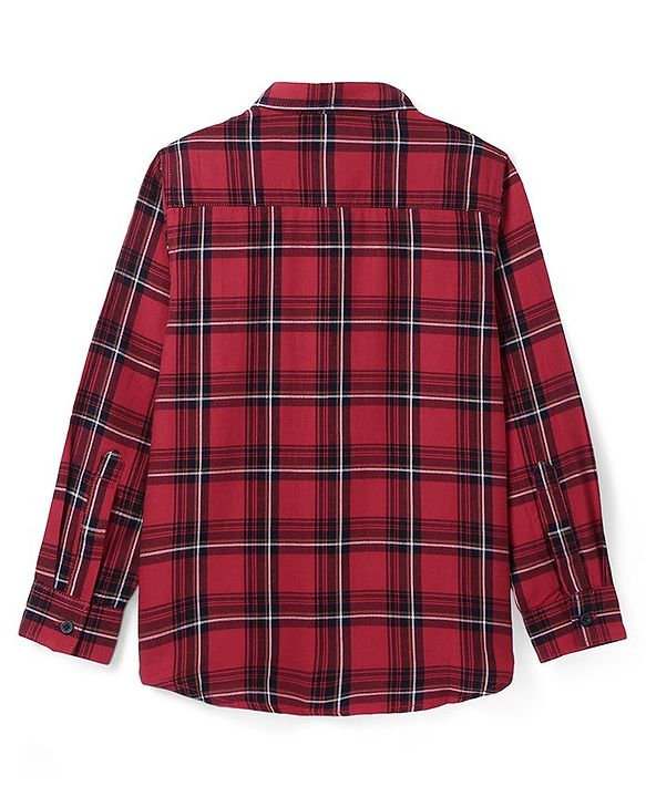 Pine Kids Cotton Woven Full Sleeves Regular Collar Shirt With Checks & Printed Inner Tee - Dark Red & Black