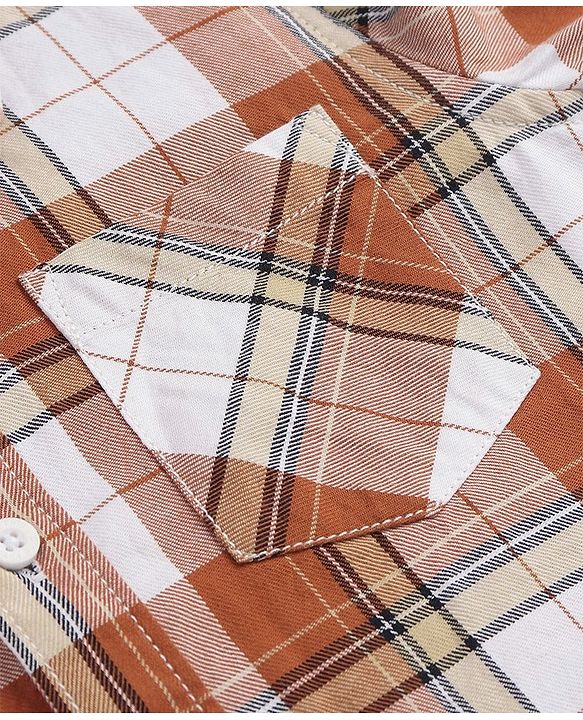Pine Kids Cotton Woven Full Sleeves Checkered Shirt With Printed T-Shirt - White