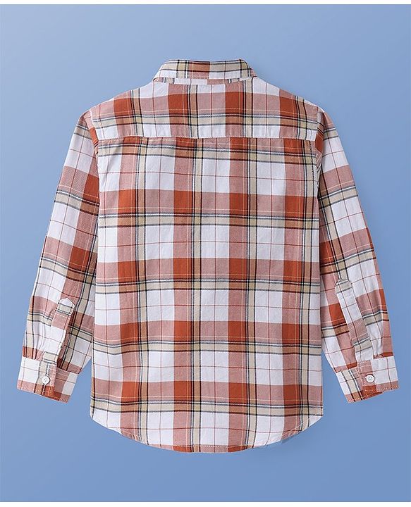 Pine Kids Cotton Woven Full Sleeves Checkered Shirt With Printed T-Shirt - White