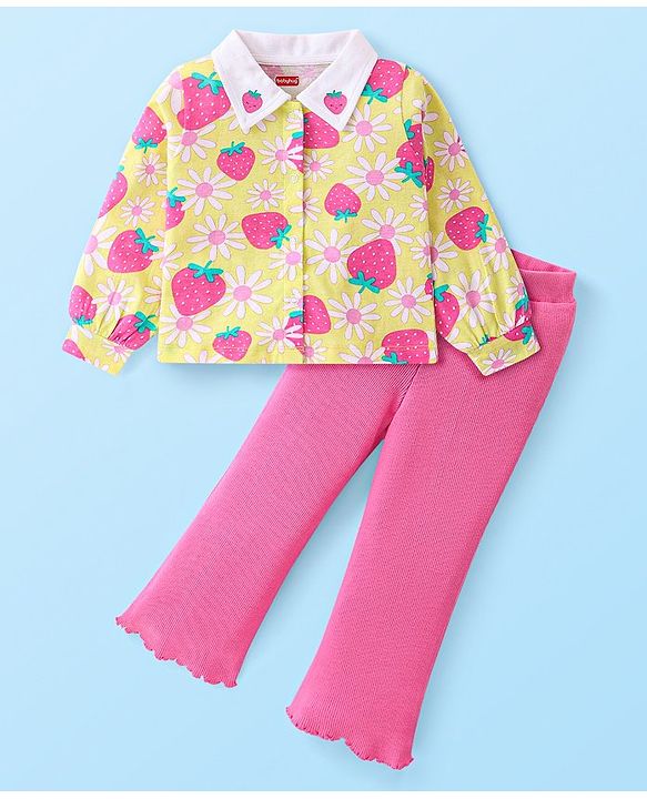 Babyhug Single Jersey Knit Full Sleeves Solid T-Shirt & Dungaree Style Romper with Jungle Theme Print - White & Green main image 1