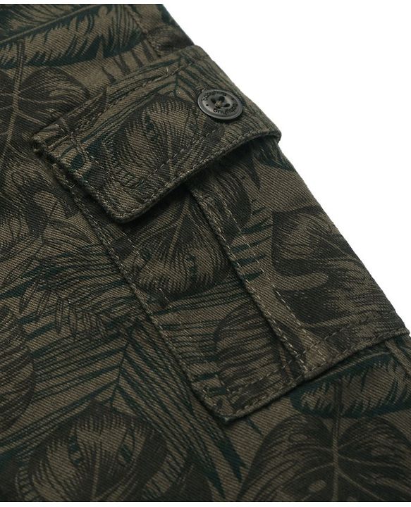 Babyhug Twill Lycra Full Length Leaves Printed Joggers with Stretch & Cargo Pockets - Dark Green