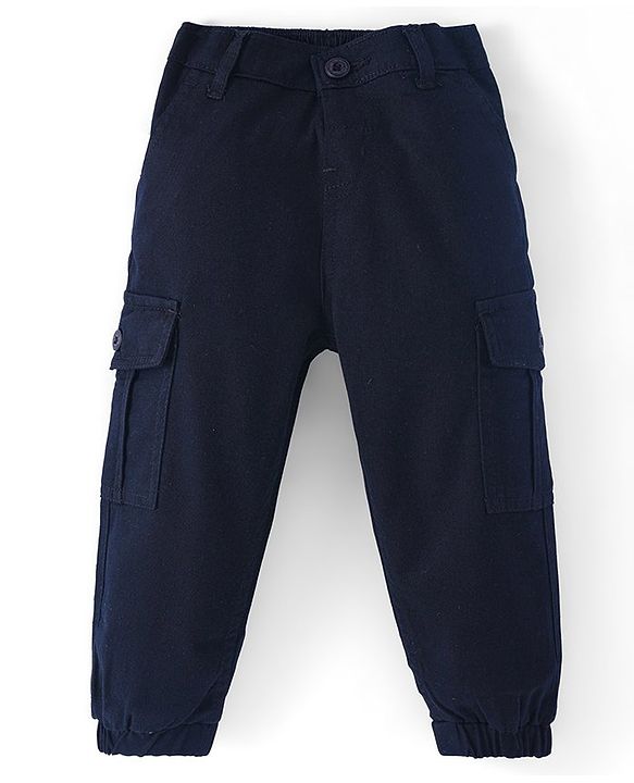 Babyhug Twill Lycra Full Length Solid Color Joggers - Black